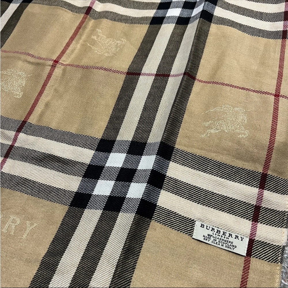 Burberry Cashmere Scarf Authentic nova Check Winter Beige Scarf 68X27 - Picture 12 of 12